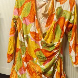 NWT, CABI, XL, TULIP PRINT,  WRAP BLOUSE